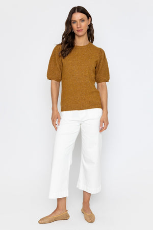 Carraig Donn Mustard Yellow Puff Sleeve Knit Top