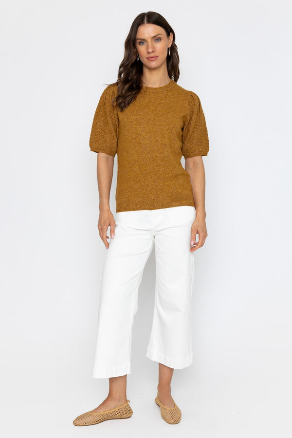 Carraig Donn Mustard Yellow Puff Sleeve Knit Top