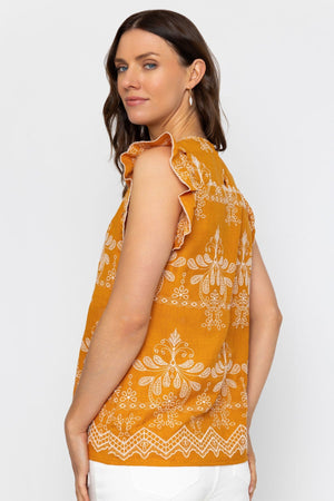 Carraig Donn Mustard Yellow Sleeveless Embroidered Top