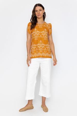 Carraig Donn Mustard Yellow Sleeveless Embroidered Top
