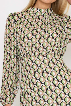 Carraig Donn Nadia Mini Dress in Khaki Print