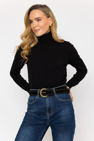 Carraig Donn Narrow Stud Faux Suede Belt in Black