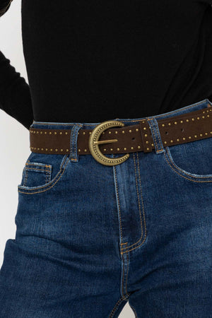 Carraig Donn Narrow Stud Faux Suede Belt in Brown