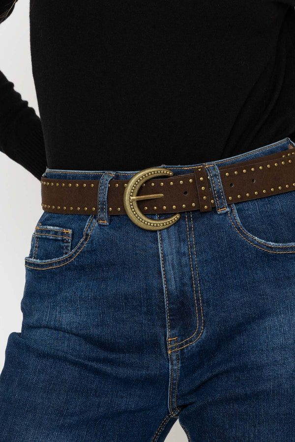 Carraig Donn Narrow Stud Faux Suede Belt in Brown