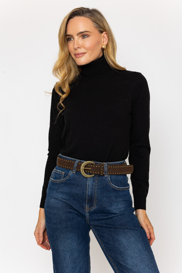 Carraig Donn Narrow Stud Faux Suede Belt in Brown