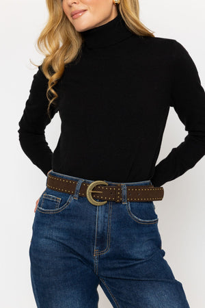 Carraig Donn Narrow Stud Faux Suede Belt in Brown