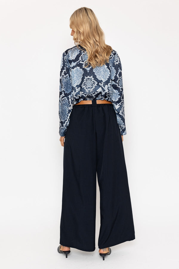 Carraig Donn Navy Belted Wide Leg Trousers