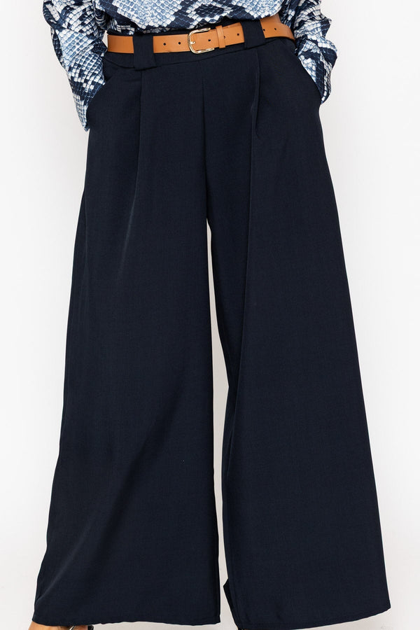 Carraig Donn Navy Belted Wide Leg Trousers
