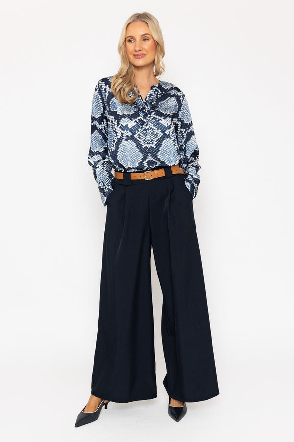 Carraig Donn Navy Belted Wide Leg Trousers