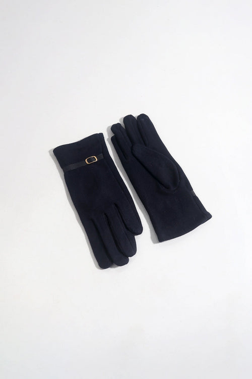 Navy Buckle Trim Gloves