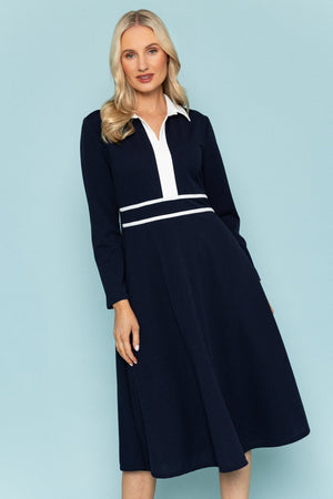 Carraig Donn Navy Collared Contrast Midi Dress