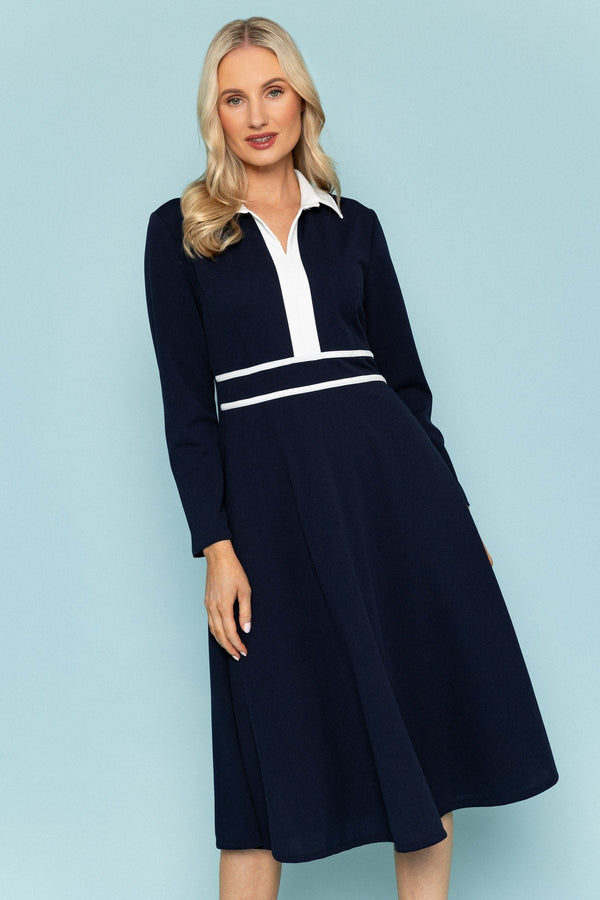 Carraig Donn Navy Collared Contrast Midi Dress