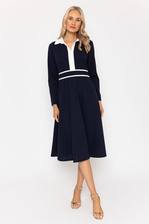 Carraig Donn Navy Collared Contrast Midi Dress