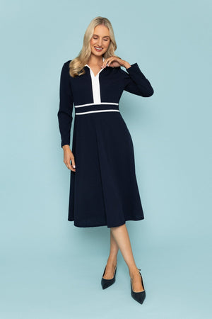 Carraig Donn Navy Collared Contrast Midi Dress