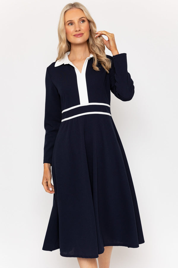 Carraig Donn Navy Collared Contrast Midi Dress