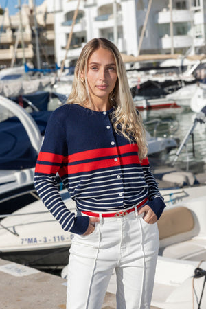 Carraig Donn Navy Colourblock Stripe Cardigan