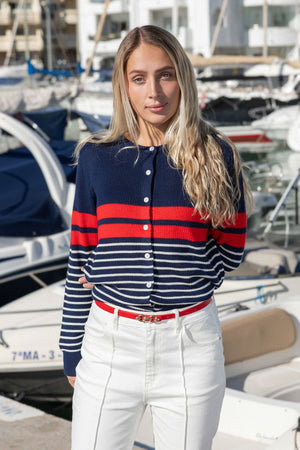 Carraig Donn Navy Colourblock Stripe Cardigan
