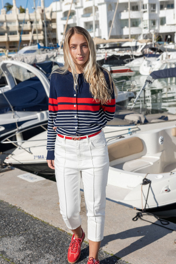 Carraig Donn Navy Colourblock Stripe Cardigan