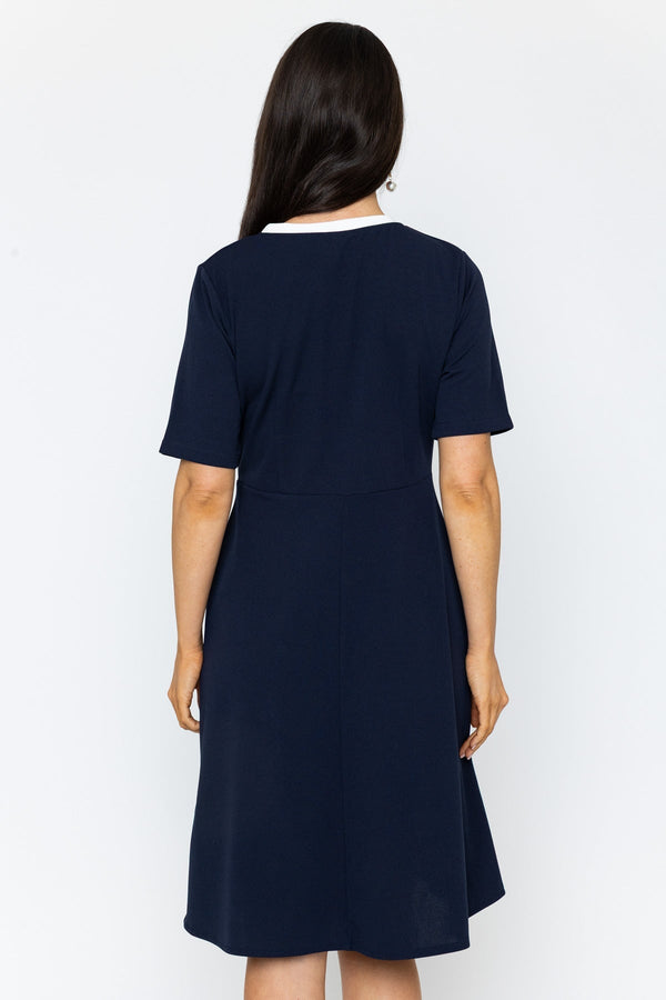 Carraig Donn Navy Contrast Bow Knee Length Dress