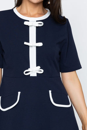 Carraig Donn Navy Contrast Bow Knee Length Dress