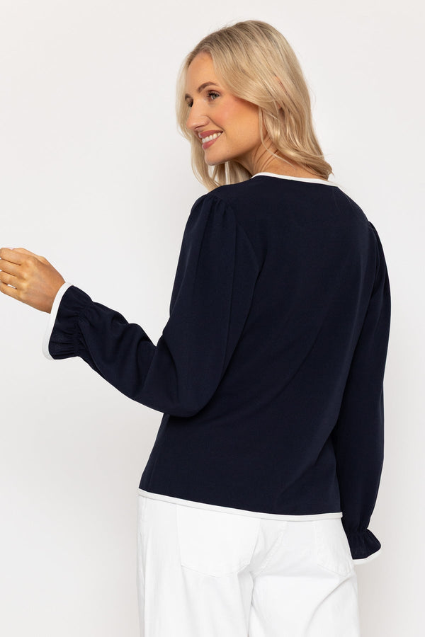 Carraig Donn Navy Contrast Detail Peplum Top