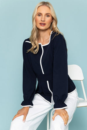 Carraig Donn Navy Contrast Detail Peplum Top