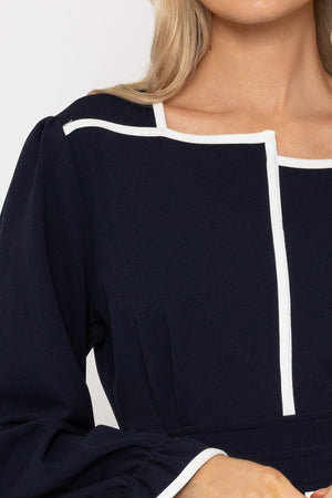 Carraig Donn Navy Contrast Detail Peplum Top