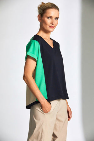 Carraig Donn Navy Contrast Side Panel Short Sleeve Top