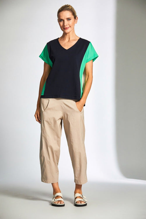 Navy Contrast Side Panel Short Sleeve Top