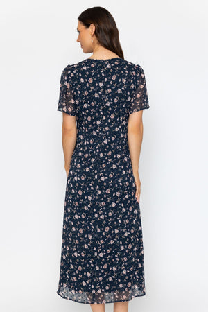 Carraig Donn Navy Floral Polka Dot Print Midi Dress