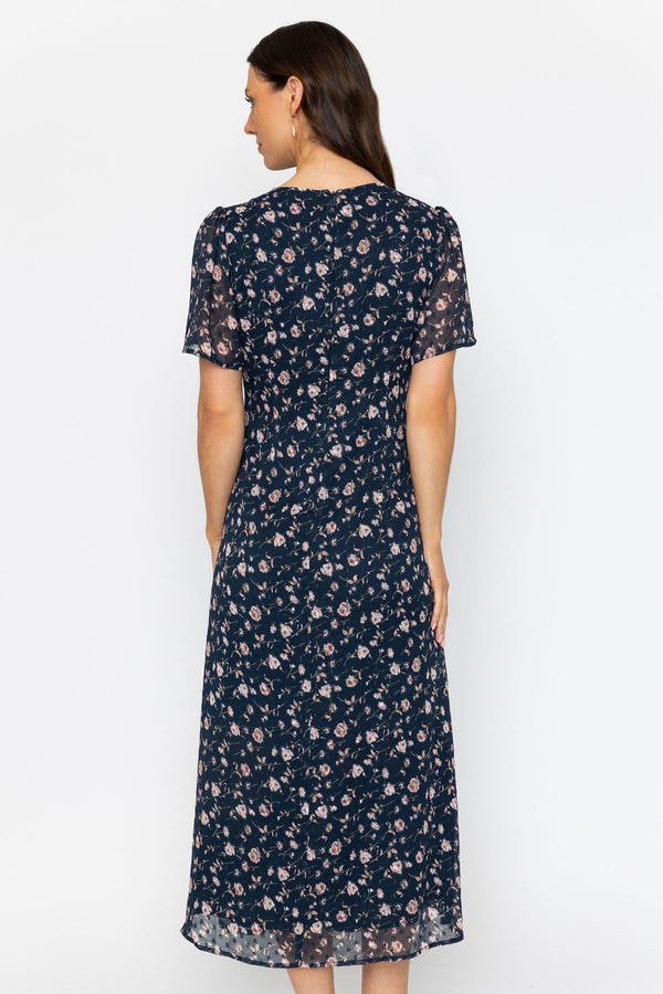 Carraig Donn Navy Floral Polka Dot Print Midi Dress