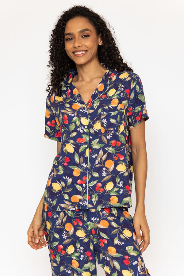 Carraig Donn Navy Fruit Printed 3/4 Leg Pyjama Set
