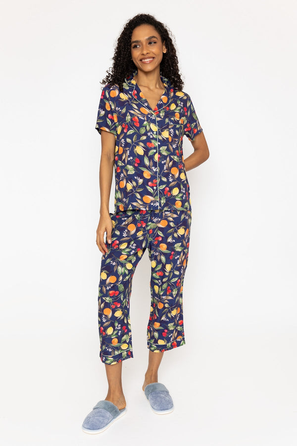 Carraig Donn Navy Fruit Printed 3/4 Leg Pyjama Set