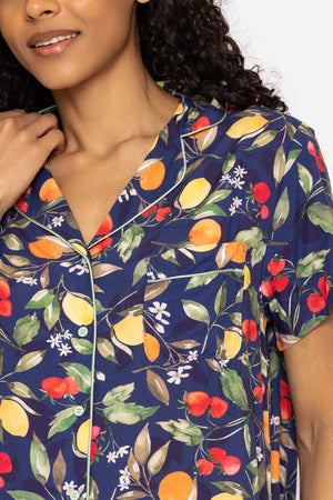Carraig Donn Navy Fruit Printed 3/4 Leg Pyjama Set