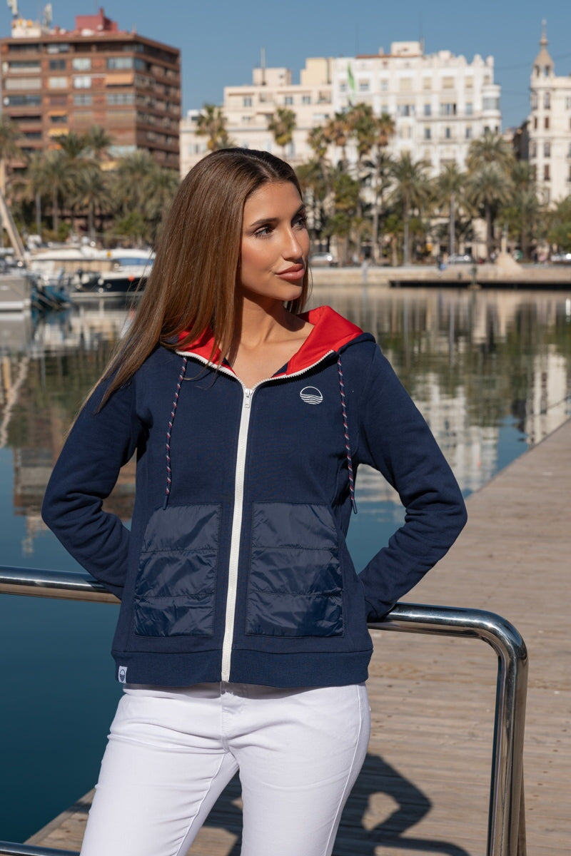 Navy Full Zip Hoodie With Contrast Pockets