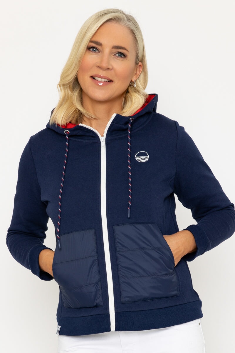 Navy Full Zip Hoodie With Contrast Pockets