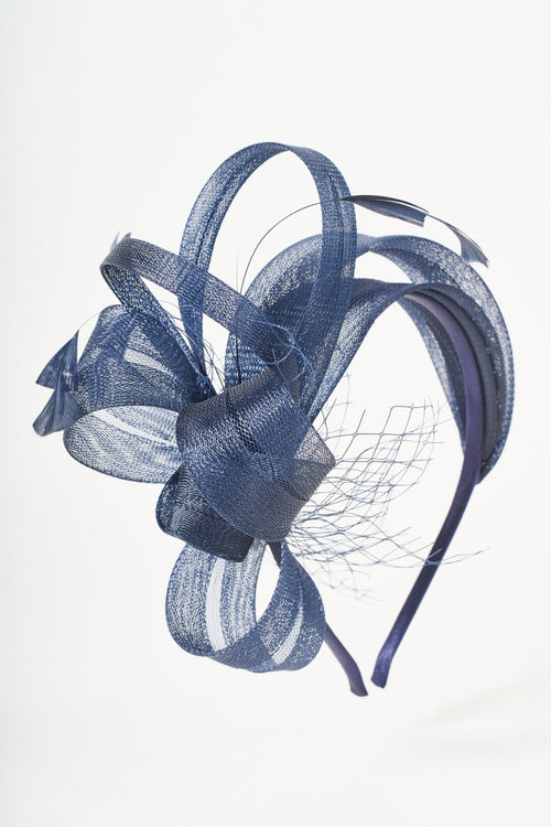 Carraig Donn Navy Hairband Fascinator with Bow & Feathers