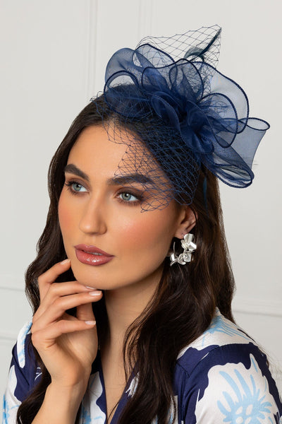 Carraig Donn Navy Hairband Fascinator with Net & Feathers