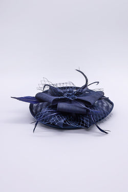 Carraig Donn Navy Hairband Net & Feather Fascinator