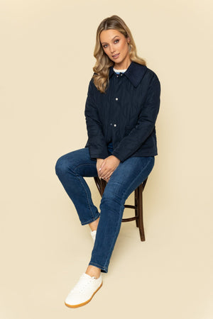 Carraig Donn Navy Jacket with Suedette Collar