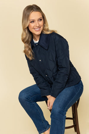 Carraig Donn Navy Jacket with Suedette Collar