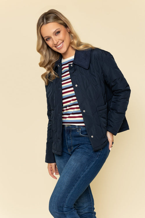Navy Jacket with Suedette Collar