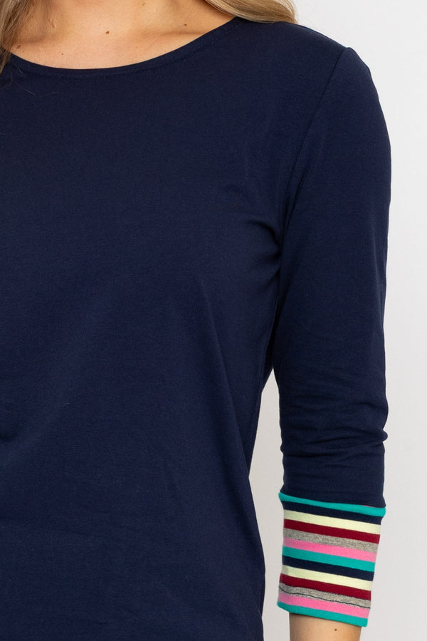 Carraig Donn Navy Jersey Top with Stripe Cuffs