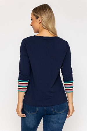 Carraig Donn Navy Jersey Top with Stripe Cuffs