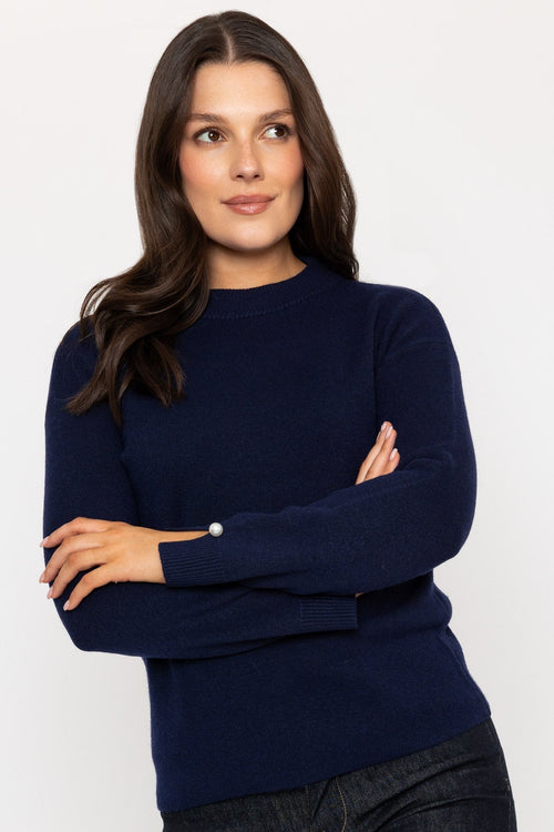 Navy Jumper with Pearl Cuff Detailing