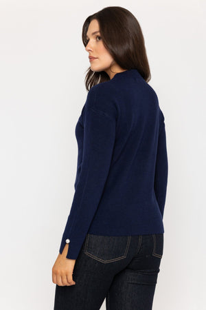 Carraig Donn Navy Jumper with Pearl Cuff Detailing