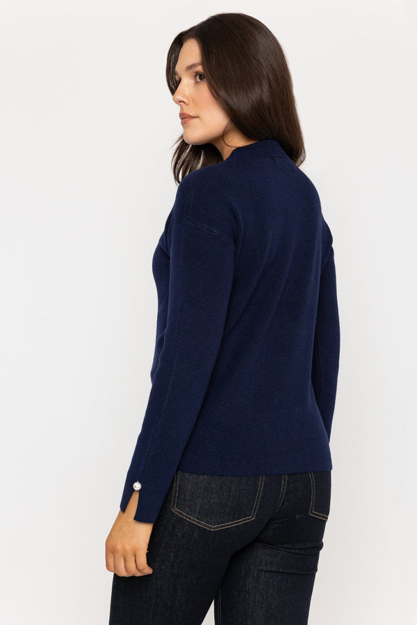 Carraig Donn Navy Jumper with Pearl Cuff Detailing