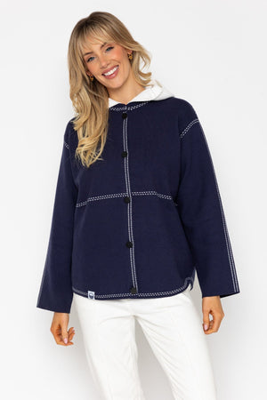 Carraig Donn Navy Knitted Jacket With Contrast Stitch Detail