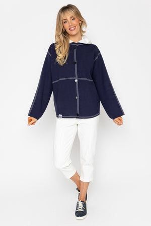 Carraig Donn Navy Knitted Jacket With Contrast Stitch Detail