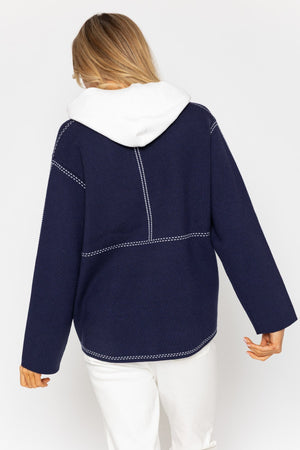 Carraig Donn Navy Knitted Jacket With Contrast Stitch Detail